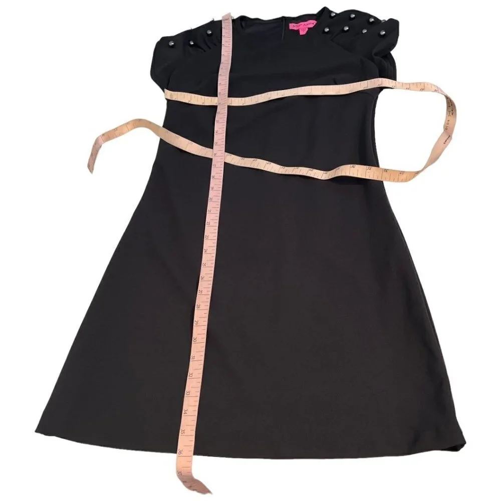 Betsey Johnson Black Sheath Dress Size 4 Faux Tahitian Pearl Fully Lined Crepe - Picture 10 of 10